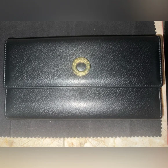Vintage Céline Long Continental Wallet Black Calfskin Gold Snap + Full Set - Picture 2 of 12
